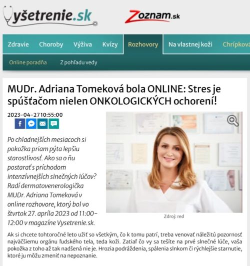 VYŠETRENIE.ZOZNAM.SK - MUDr. Adriana Tomeková bola ONLINE: Stres je spúšťačom nielen ONKOLOGICKÝCH ochorení!